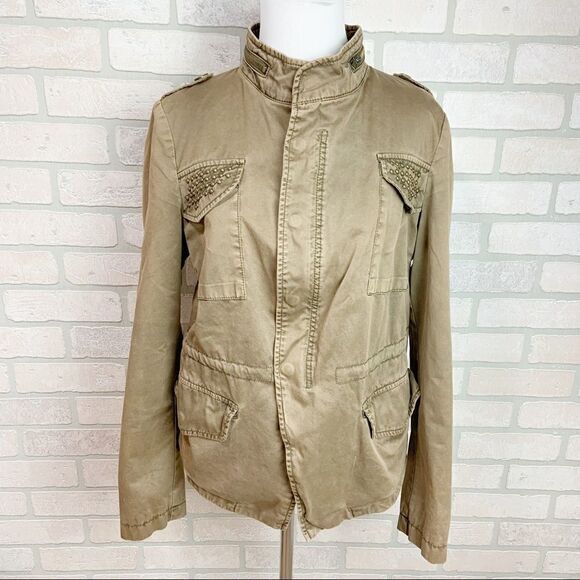 Zara Studded Olive Cargo Military Style Jacket - Picture 2 of 9